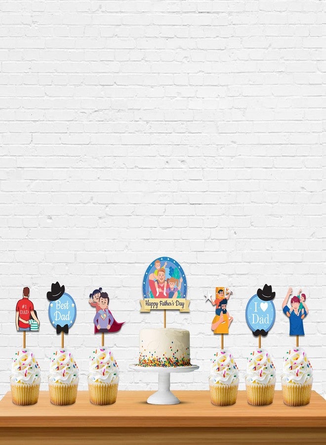 Festiko® Father's Day/Super Dad Birthday Party Decorations Items for Surprise (Cake Toppers,Cup Cake Topper,Ribbons)- 7 Pcs - Image 1